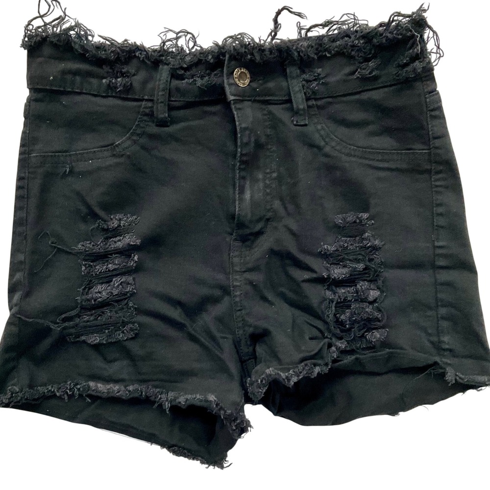 Blue Rope Denim Co Black Distressed Frayed Hem Jean Shorts Sz JRs 13 Grunge Goth
